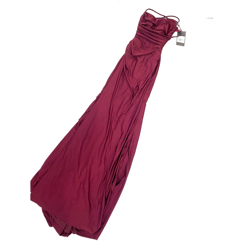 La Femme 29710 Square Neck Shiny Jersey Gown Sz 00 Dark Berry - Picture 5 of 7